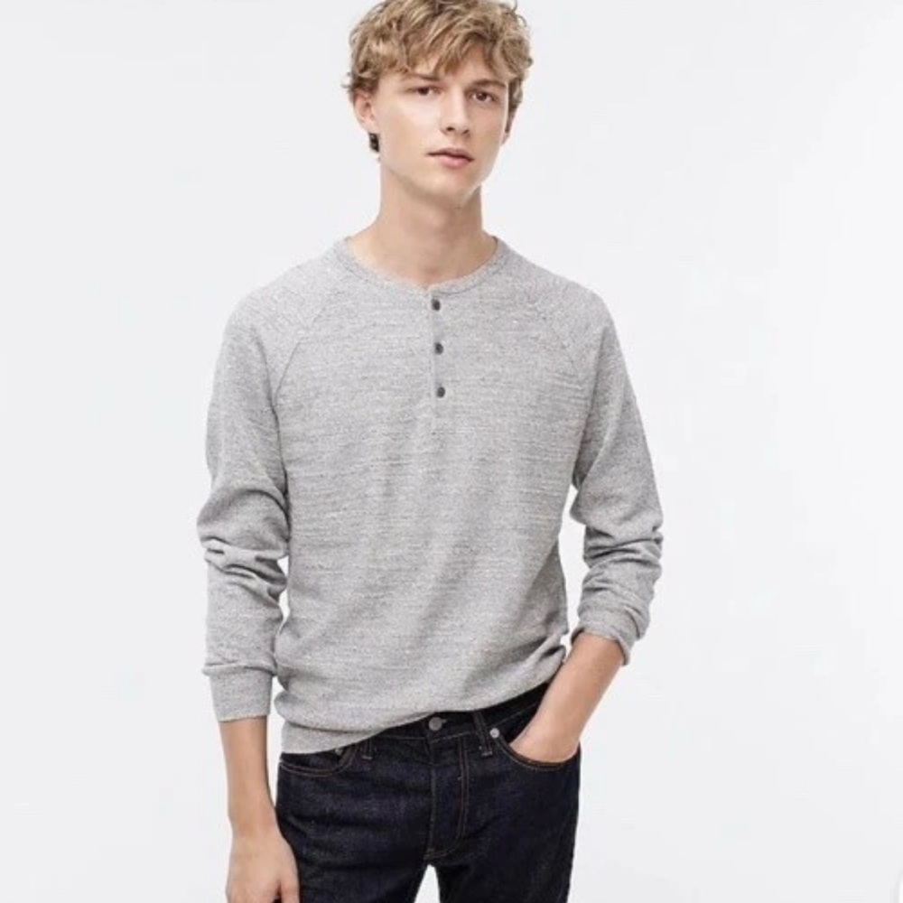 J.Crew Men’s Rugged Cotton Henley Sweater Top L Long Sleeve Gray Minimalist